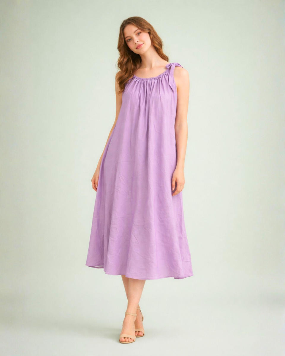 The Lavender Drift: Tencel Tie-Shoulder Dress