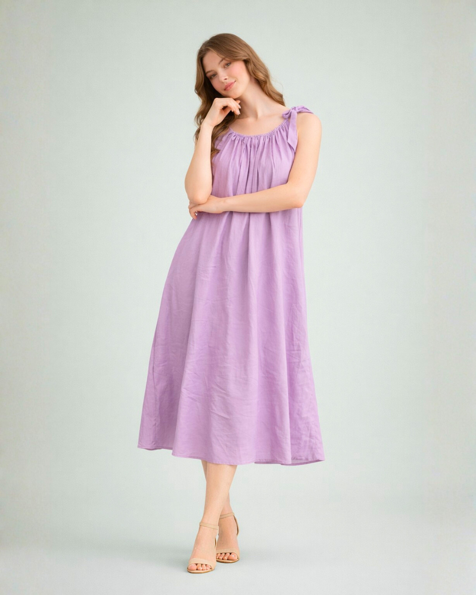 The Lavender Drift: Tencel Tie-Shoulder Dress