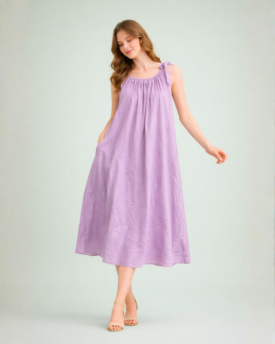 The Lavender Drift: Tencel Tie-Shoulder Dress