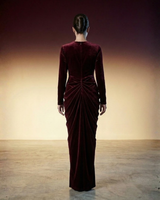 Burgundy Draped Evening Gown