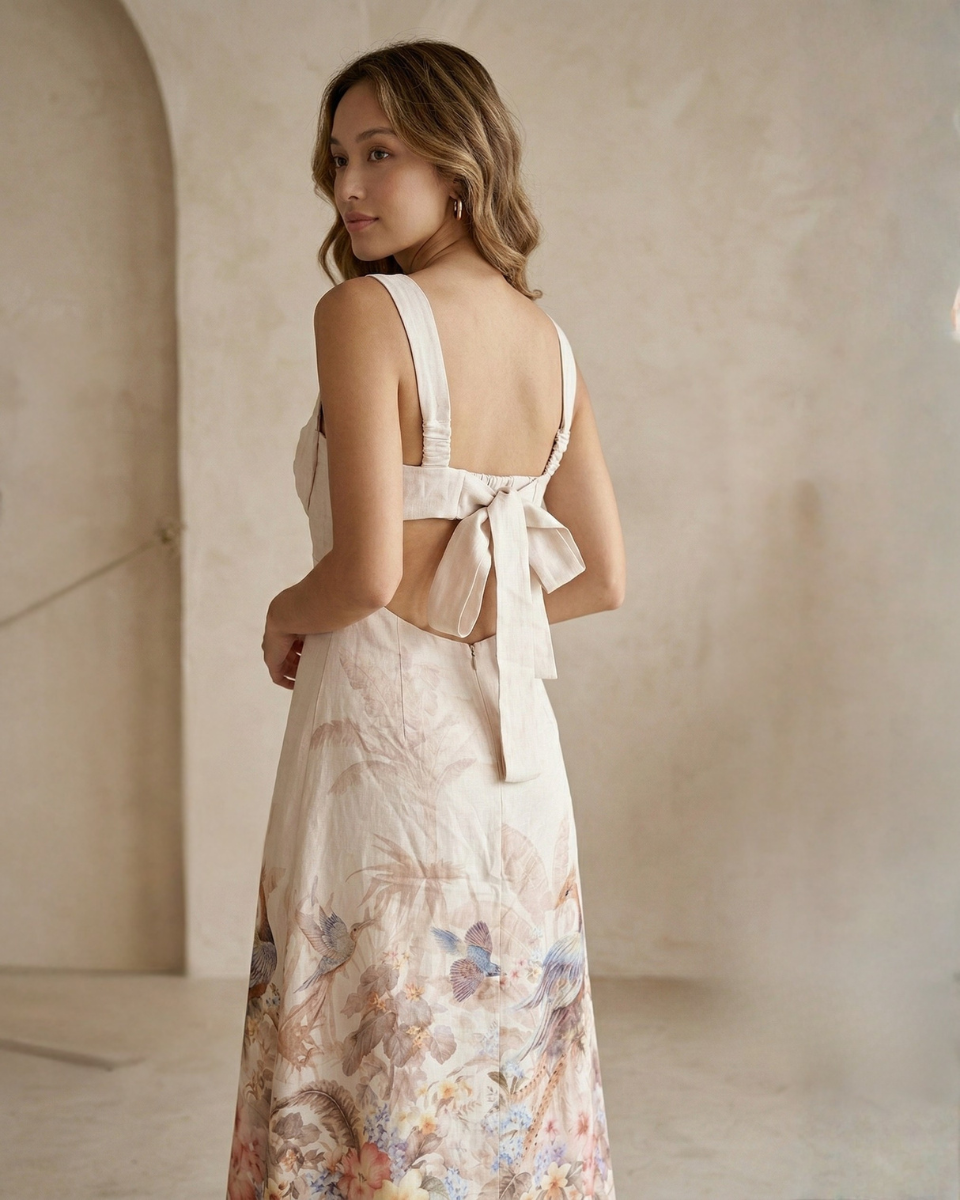 Ivory Garden Printed Imported Fabric Dress