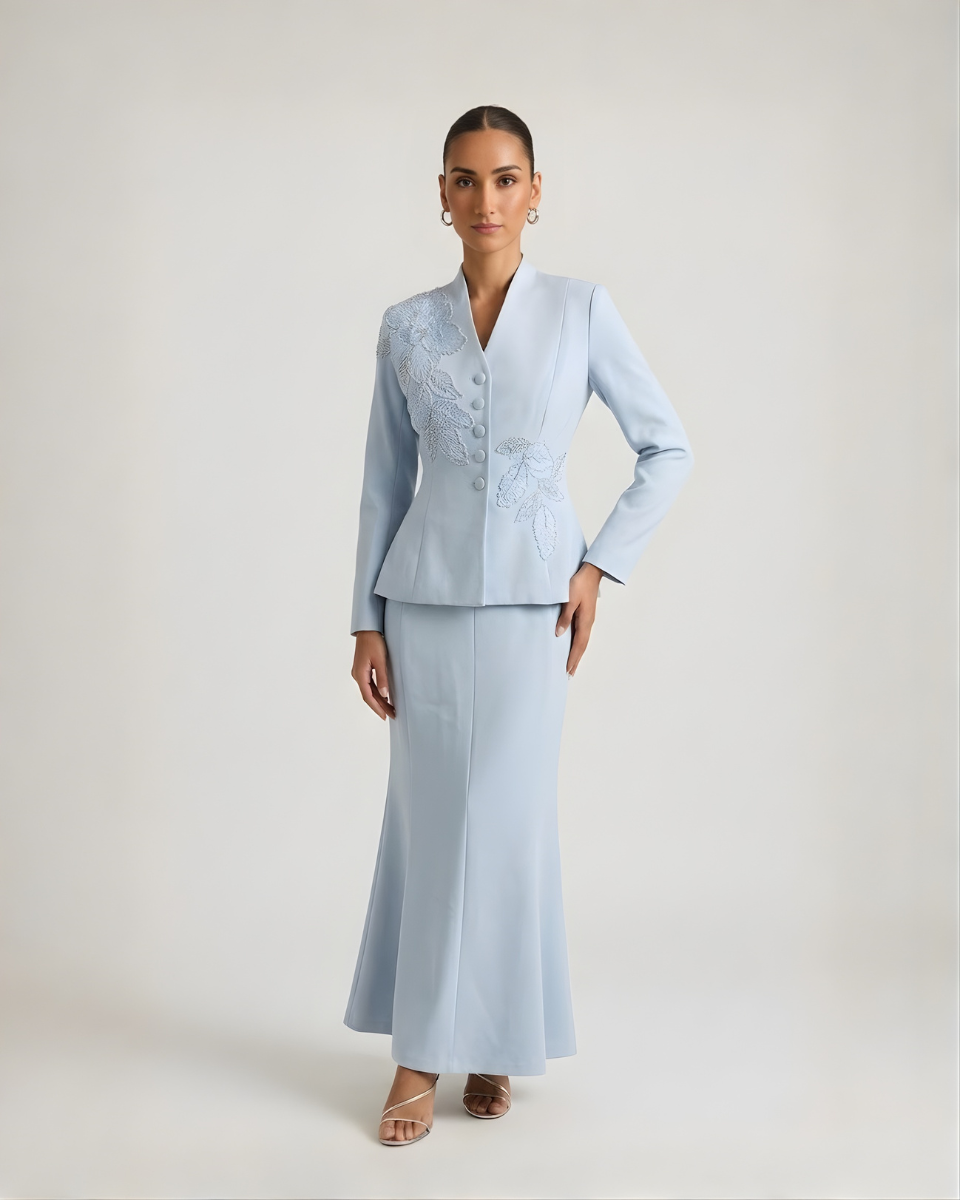 Powder Blue Elegant Blazer Skirt