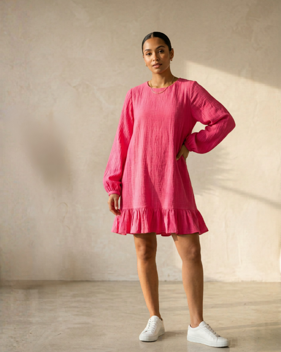 Pink Double Gauze Cotton Comfort Dress