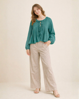 Emerald Breeze Pleated Boho Top