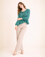 Emerald Breeze Pleated Boho Top