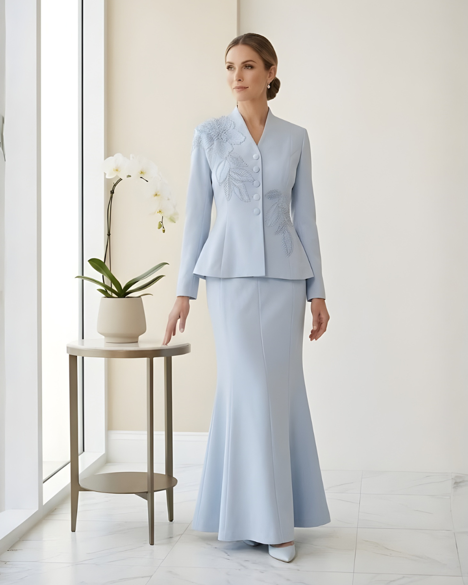 Powder Blue Elegant Blazer Skirt