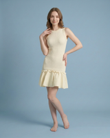 Ivory Textured Knit Ruffle Hem Dress