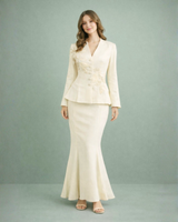Ivory Elegance Embroidered Blazer Skirt Set