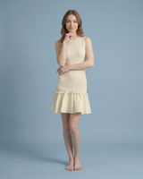 Ivory Textured Knit Ruffle Hem Dress