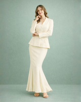 Ivory Elegance Embroidered Blazer Skirt Set