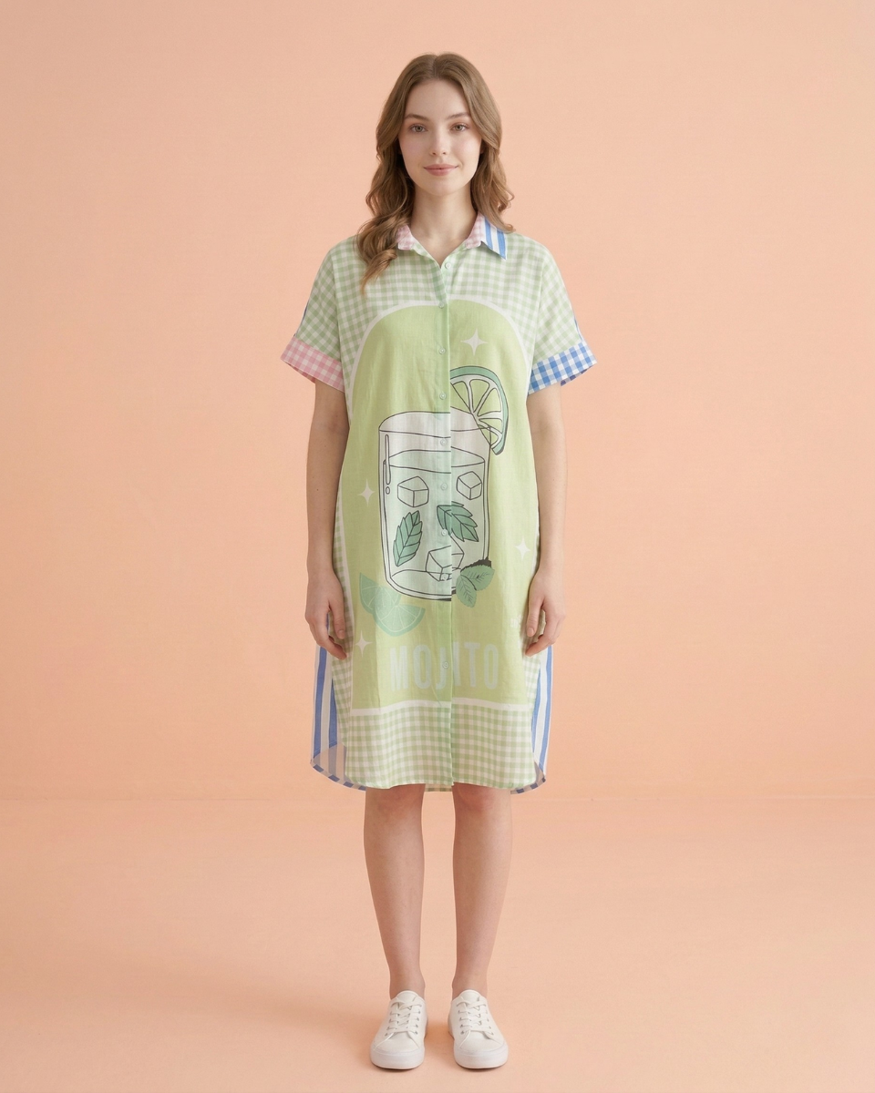 Fresh Mojito Printed Shirt Dress