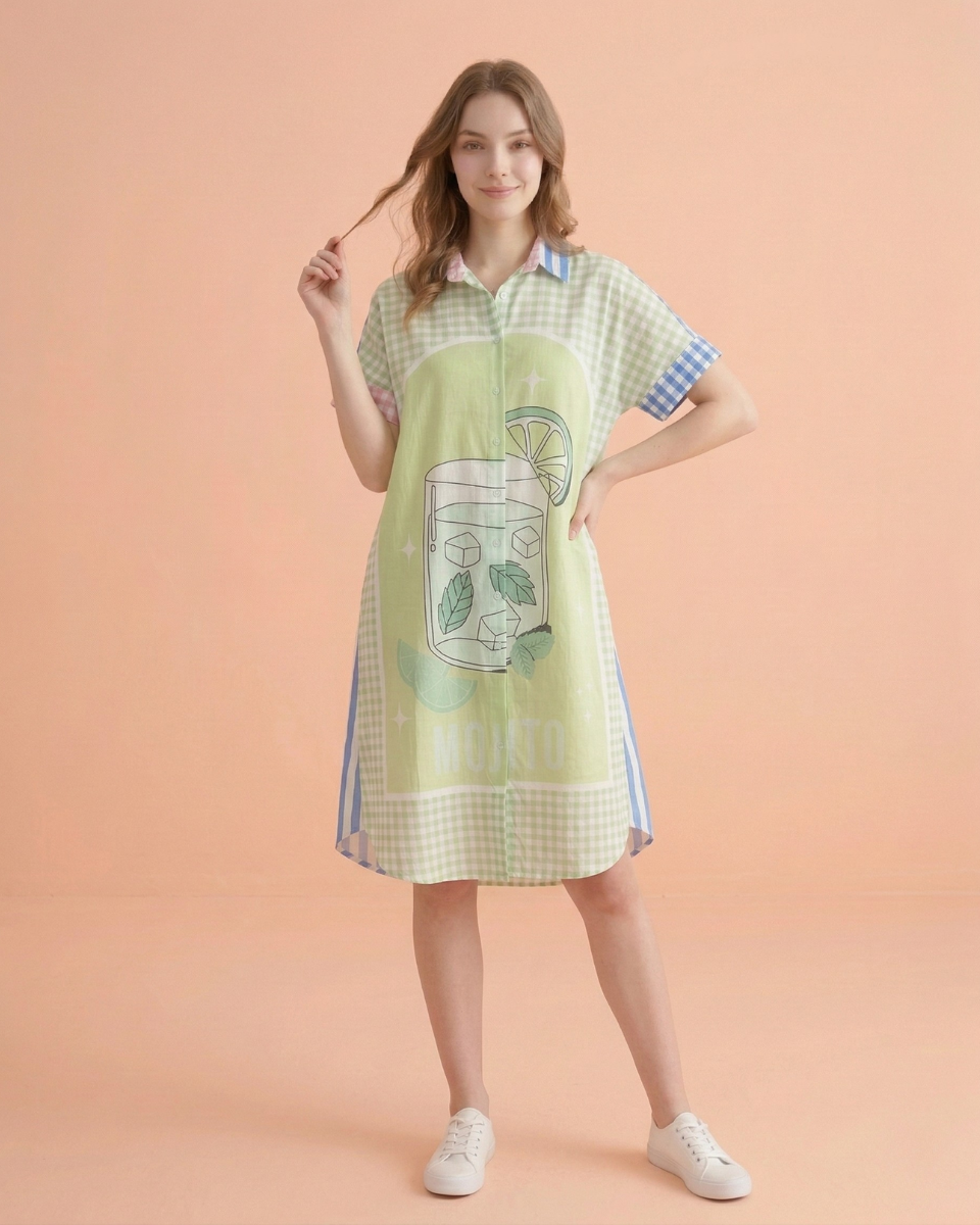 Fresh Mojito Printed Shirt Dress