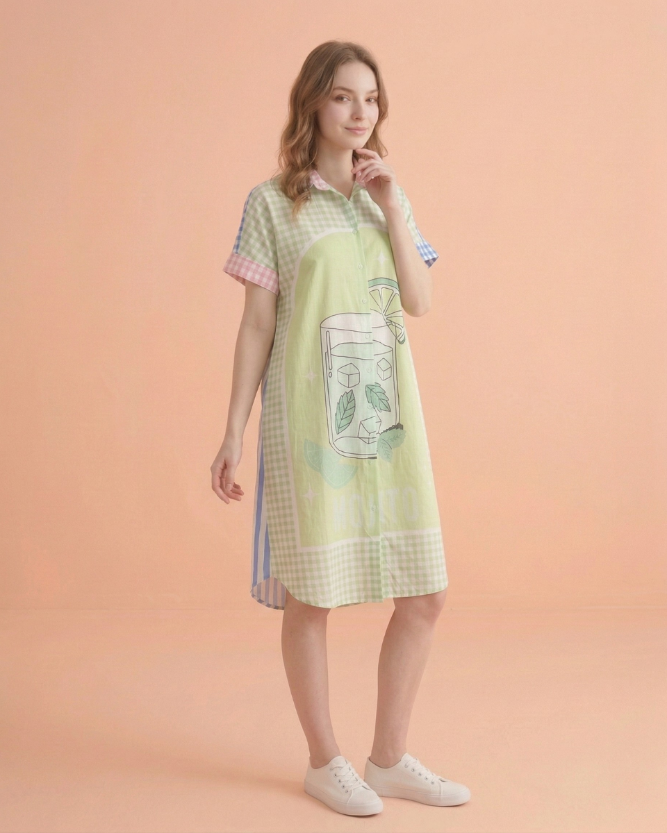 Fresh Mojito Printed Shirt Dress