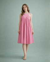 Blush Pink Pleated Cotton Midi Dress