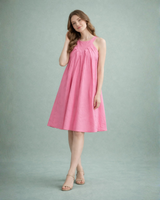Blush Pink Pleated Cotton Midi Dress