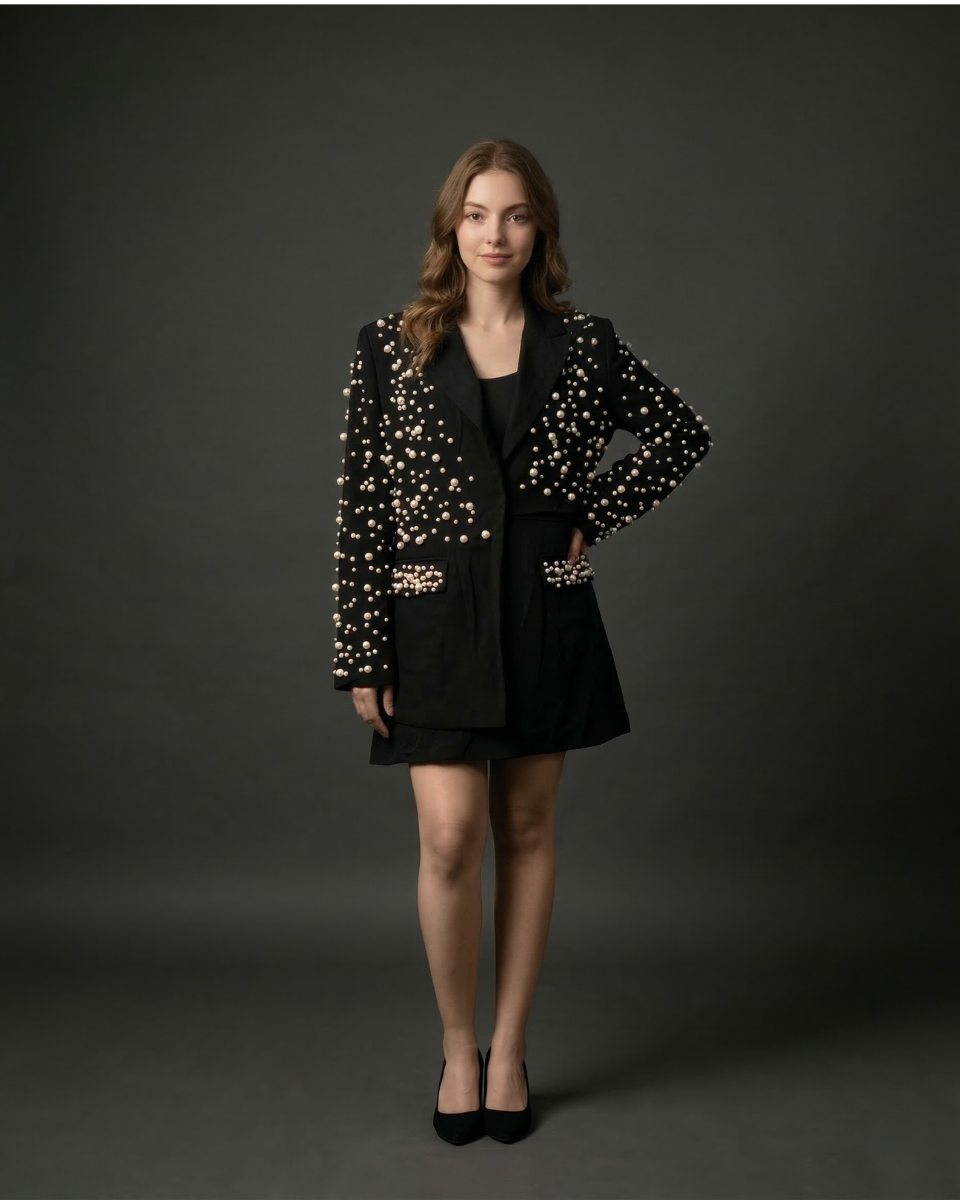 Midnight Pearl Statement Blazer Dress
