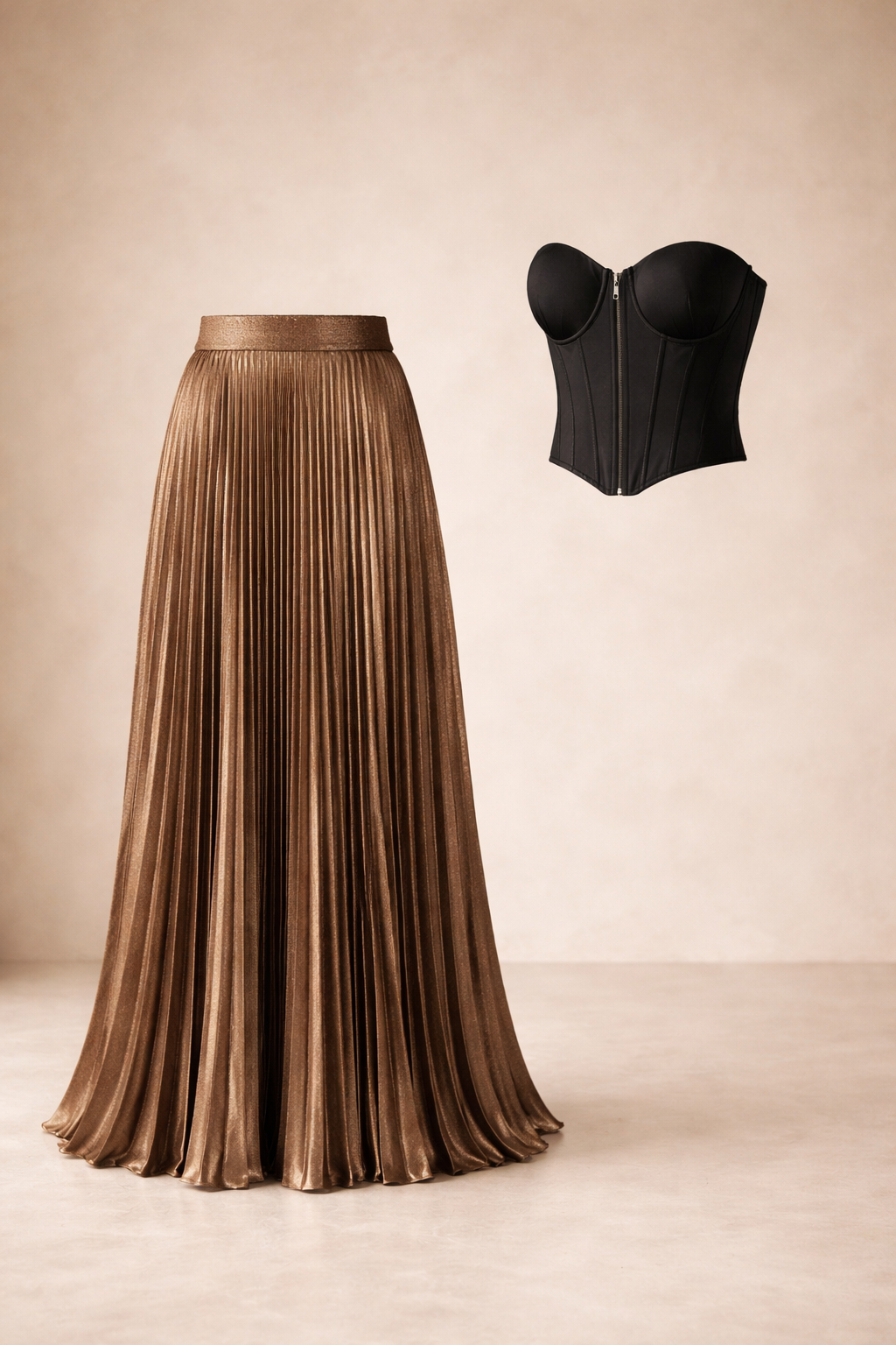 Bronze Metallic Pleated  Skirt