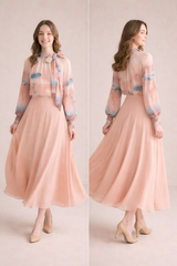 Sunset Crane Print Bow-Tie Blouse