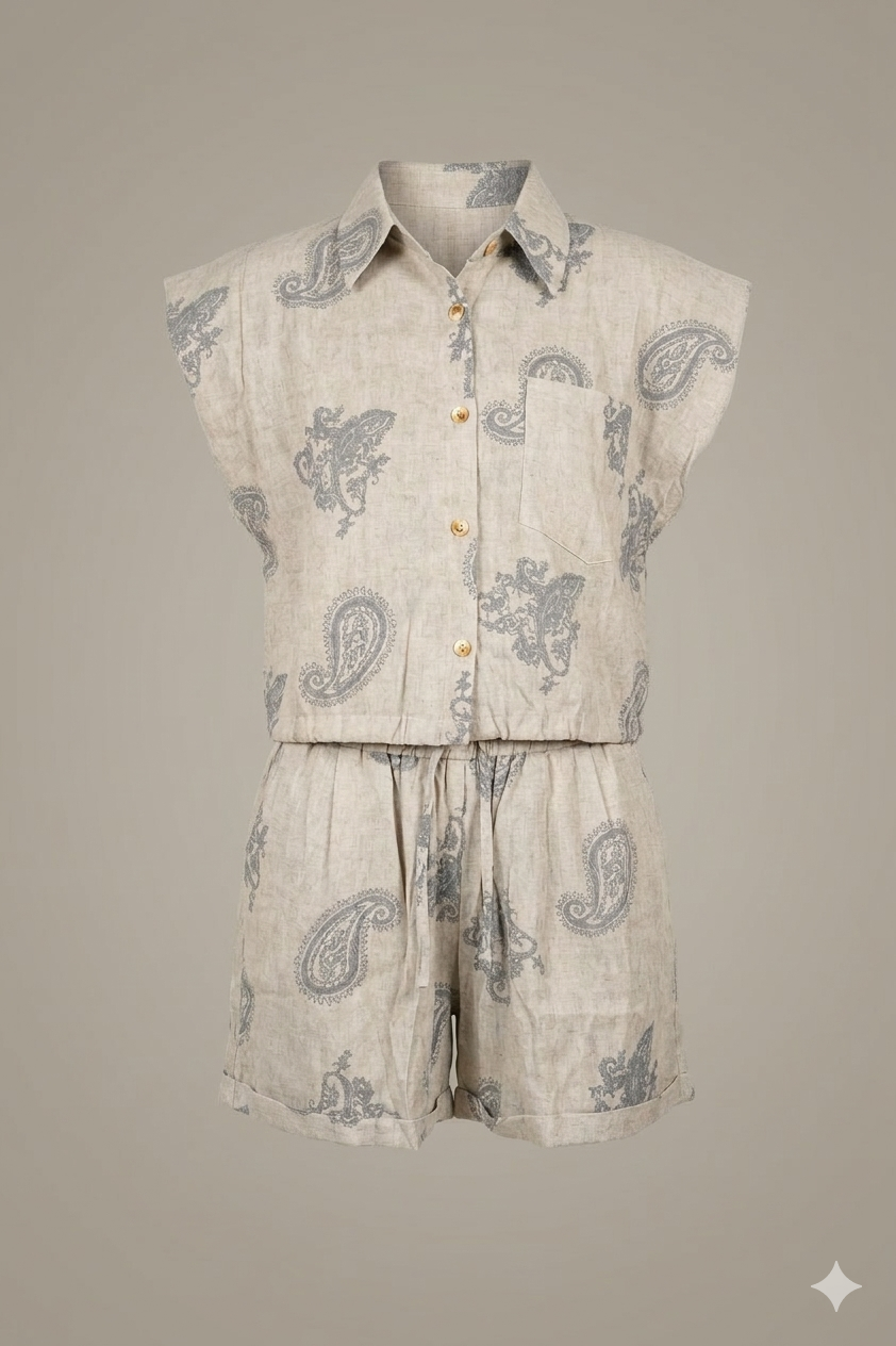 Paisley Peak: Padded Shoulder Linen Co-ord