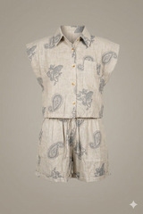 Paisley Peak: Padded Shoulder Linen Co-ord