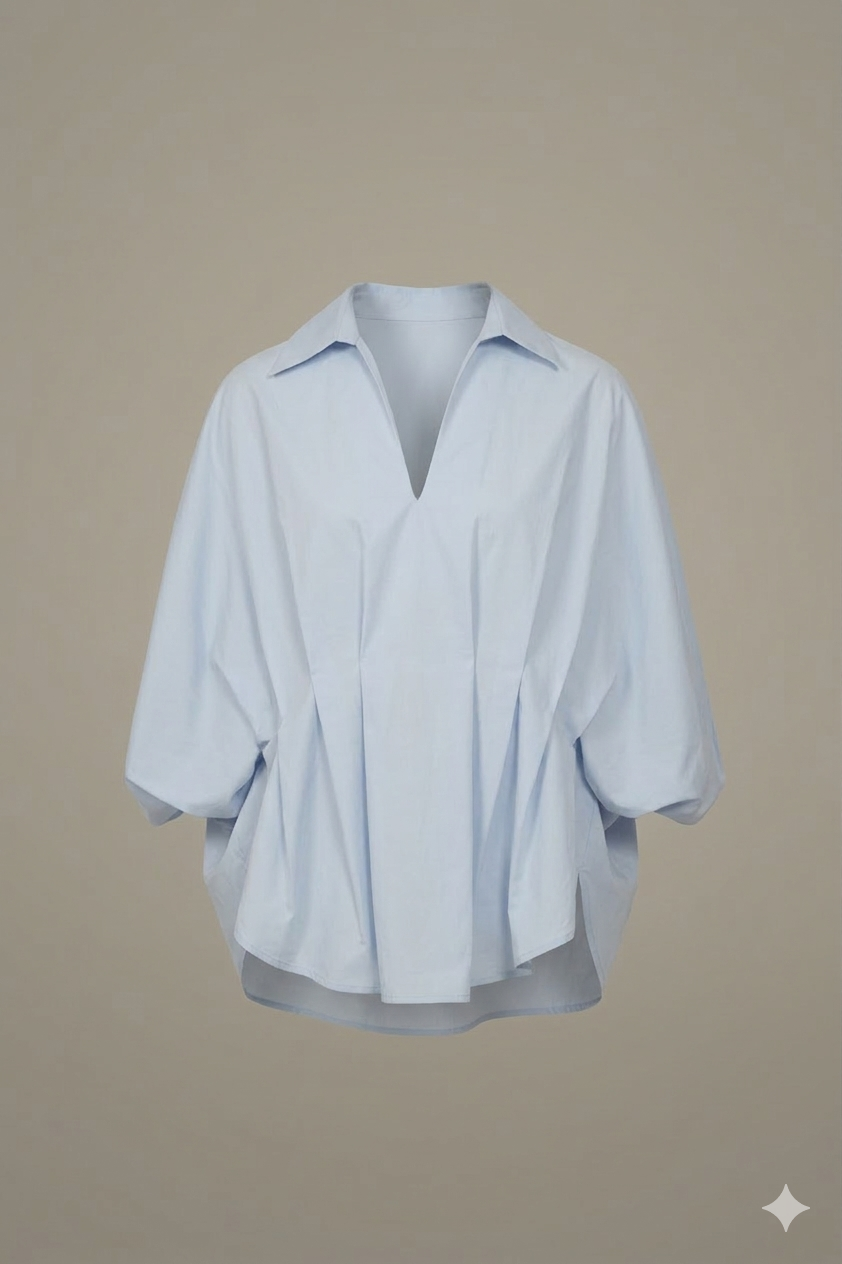 Skyline Pleat: Structured Oversized Poplin Blouse